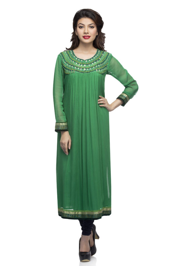 Georgette green ombre emb kurti