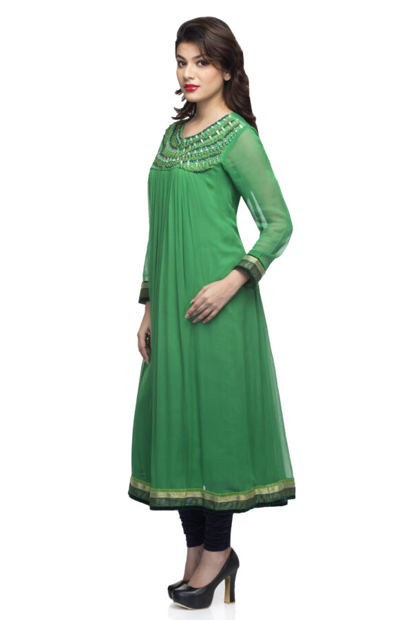 Georgette green ombre emb kurti - Image 3