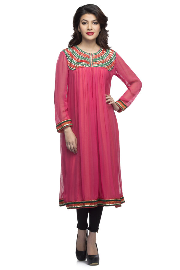 Georgette coral emb kurti
