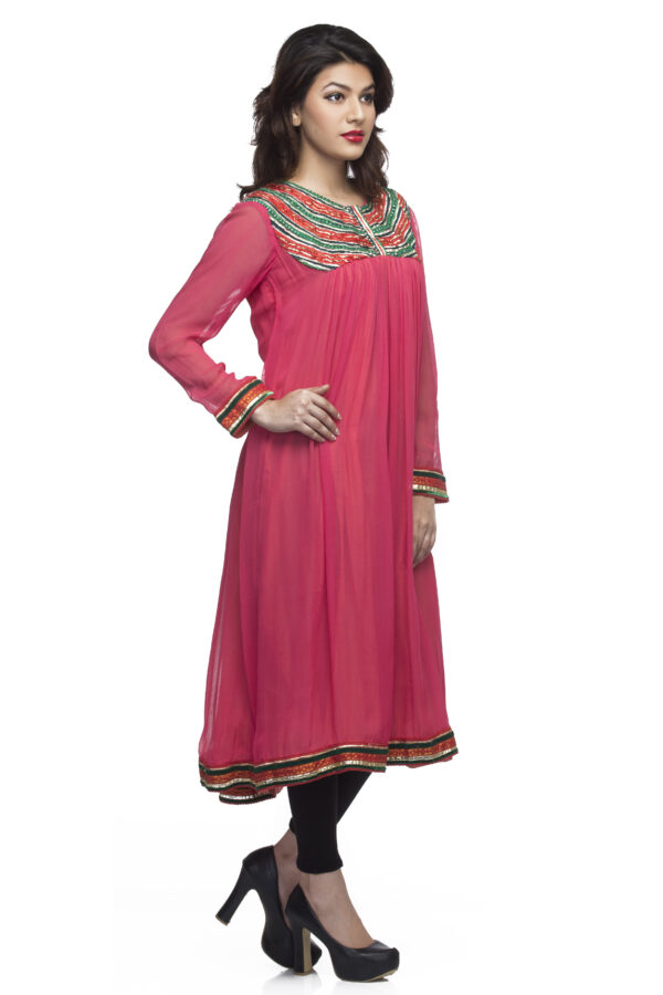 Georgette coral emb kurti - Image 3