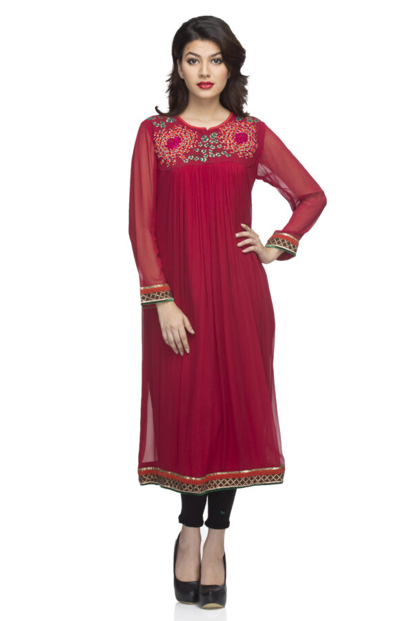 Maroon georgette emb kurti