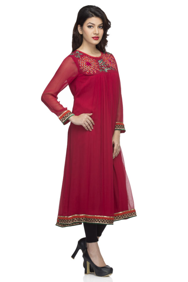 Maroon georgette emb kurti - Image 3