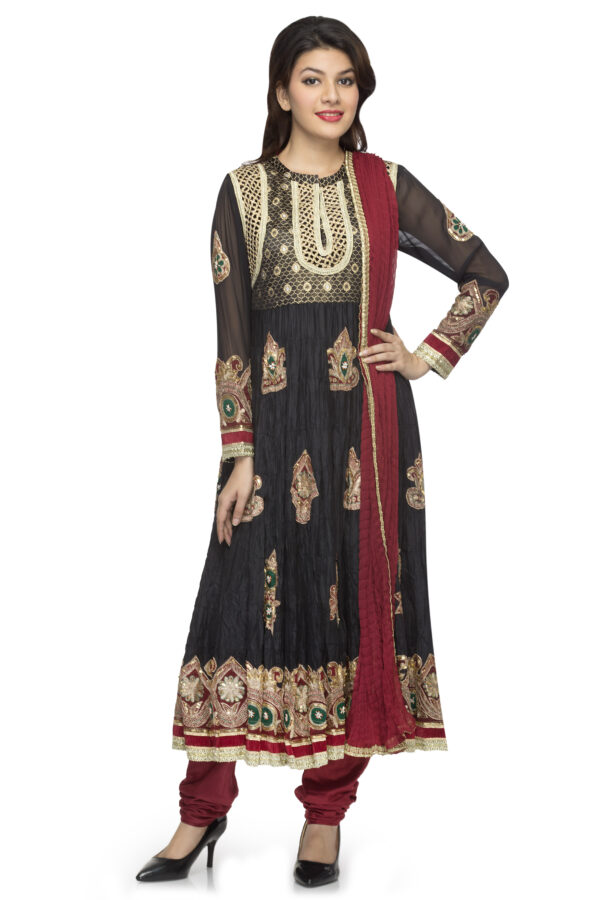 black silk heavy emb frock set