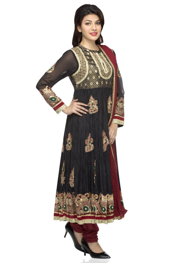 black silk heavy emb frock set - Image 2