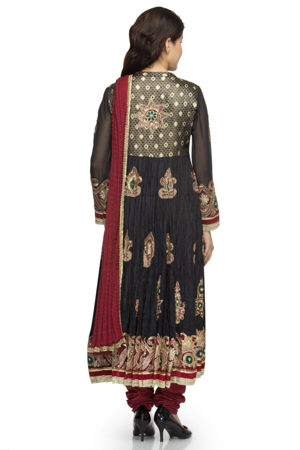 black silk heavy emb frock set - Image 3