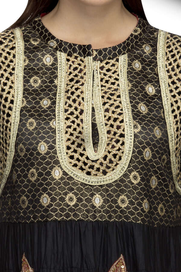black silk heavy emb frock set - Image 4